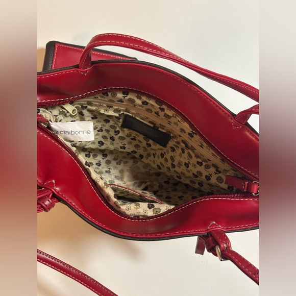 Liz Claiborne Satchel Shoulder Bag, Gray with Red trim Purse - Picture 8 of 16